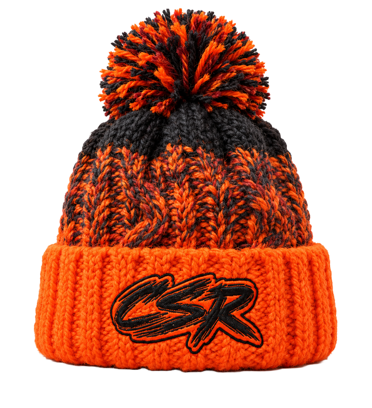 CSR Black / Flo orange heavyweight multi yarn Bobble hat beanie (Copy)