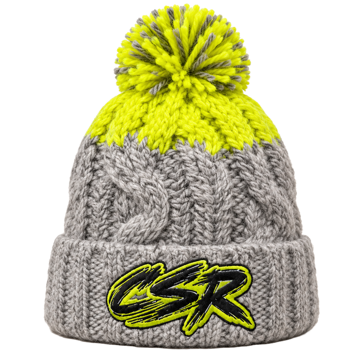CSR Flo Yellow / Grey heavyweight multi yarn Bobble hat beanie