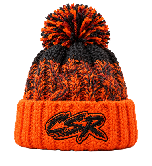 CSR Black / Flo orange heavyweight multi yarn Bobble hat beanie (Copy)