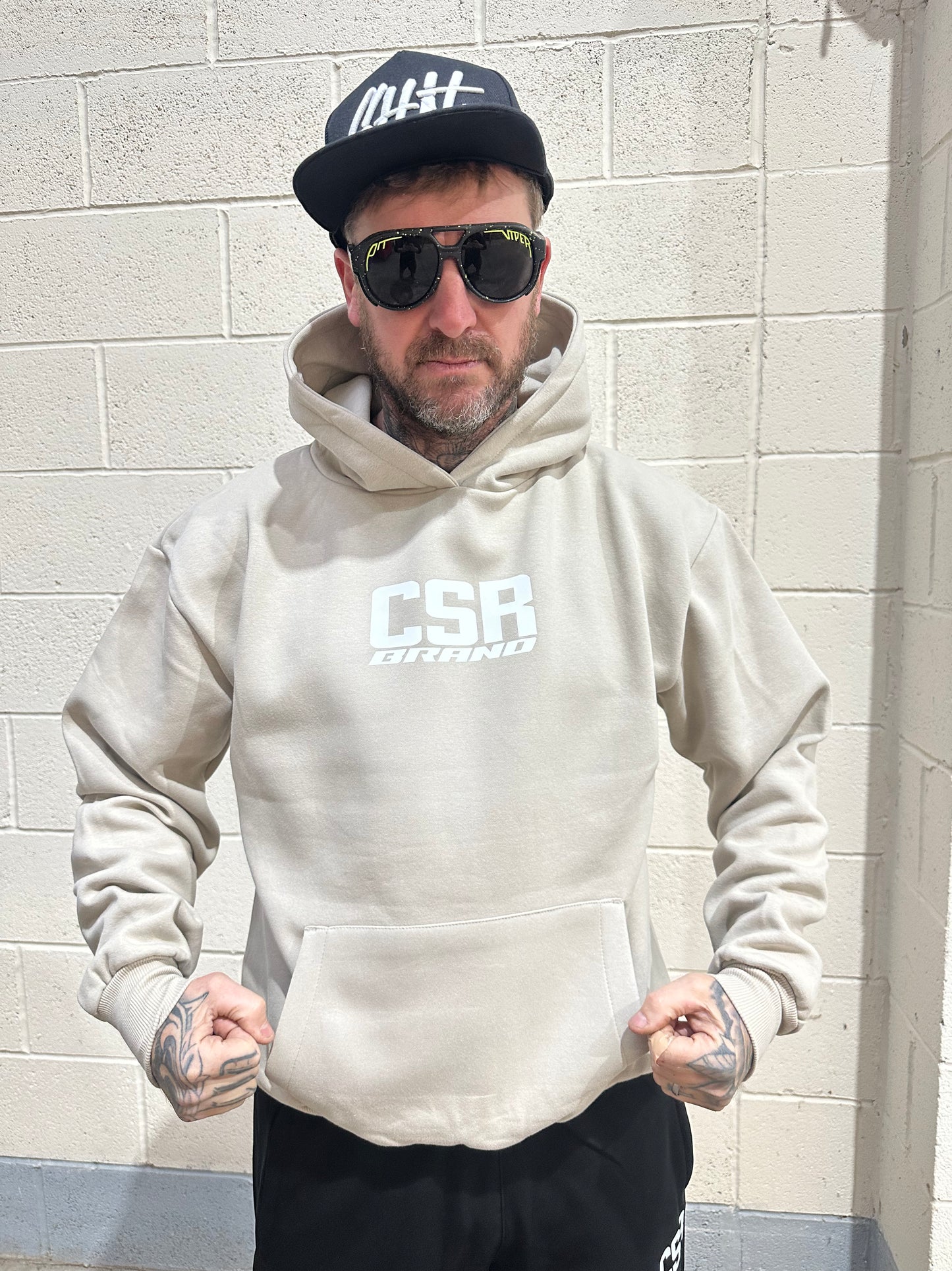 CSR BRAND HEAVY WEIGHT HOODIE PREMIUM STONE & WHITE