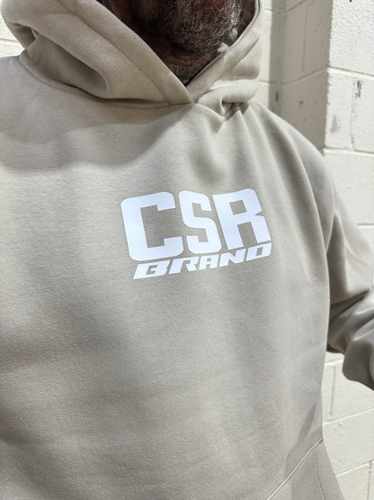 CSR BRAND HEAVY WEIGHT HOODIE PREMIUM STONE & WHITE