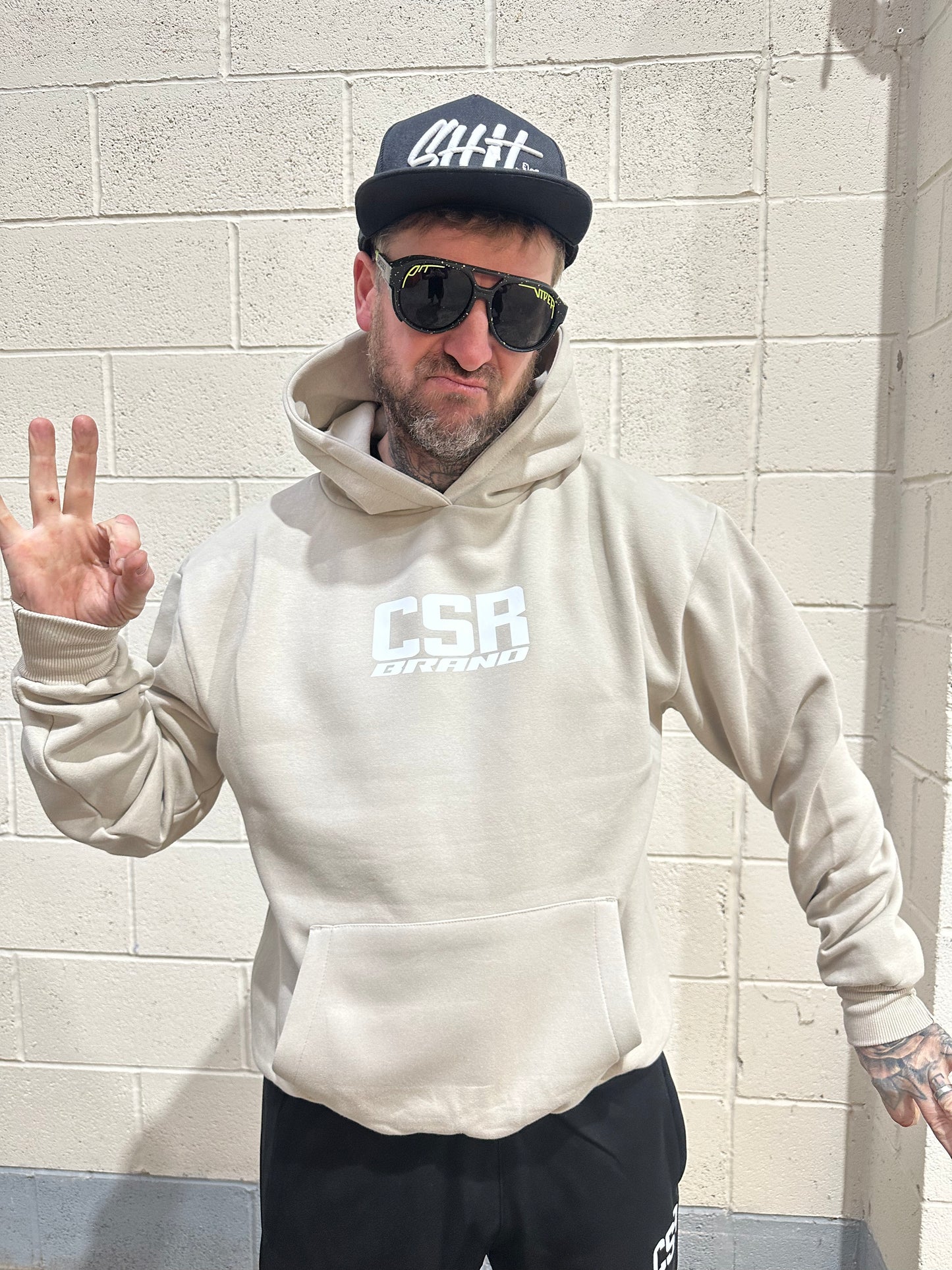 CSR BRAND HEAVY WEIGHT HOODIE PREMIUM STONE & WHITE