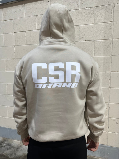 CSR BRAND HEAVY WEIGHT HOODIE PREMIUM STONE & WHITE